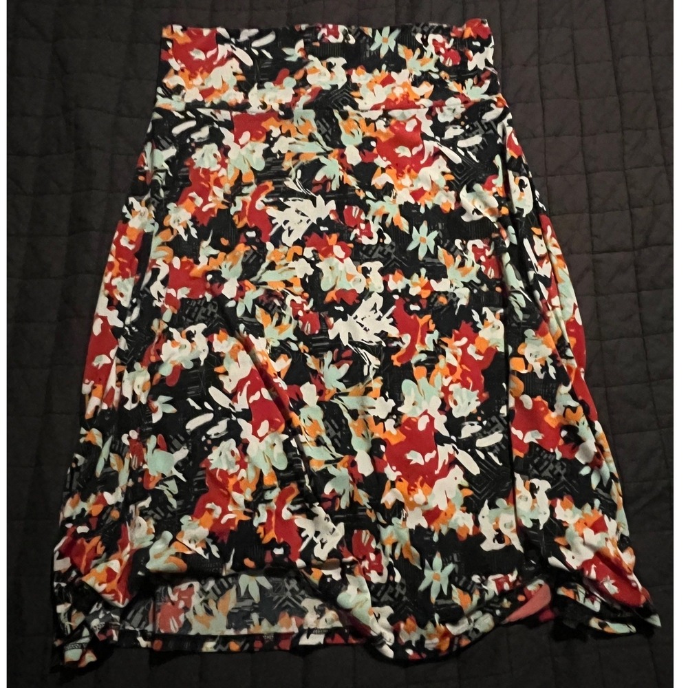 LuLaRoe Floral Print Skirt Large Multicolor Abstract A-Line High Waist Stretch